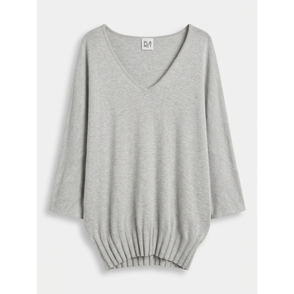 PLANET by Lauren G Gray Pima Cotton Tencel V-Neck Dolman Poncho Sweater OS